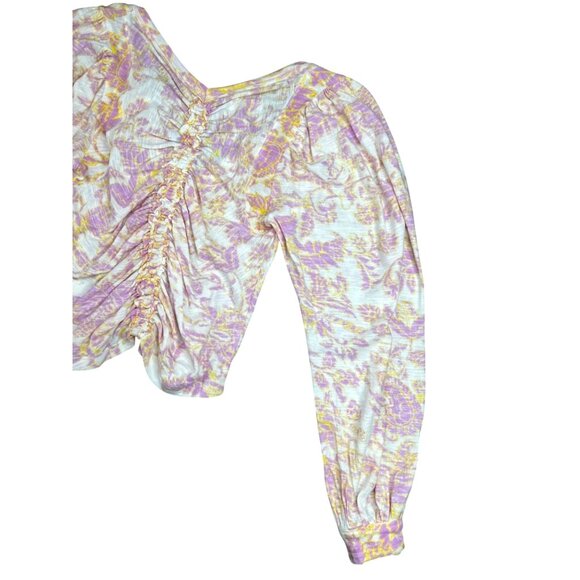 Free People Say The Word Ruched Ivory Combo Long-Sleeve V-Neck Top X-Small - Picture 6 of 10